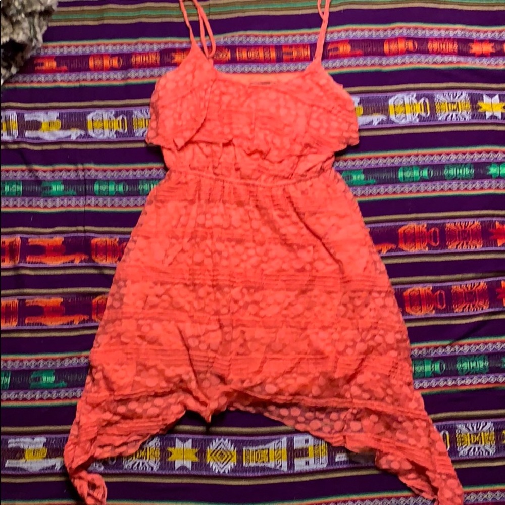 Lace midi coral dress